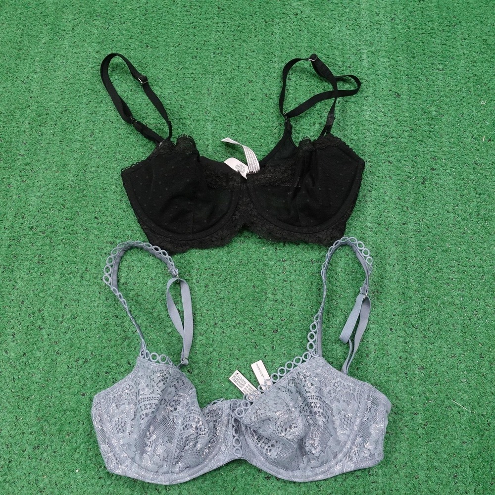 Victoria's Secret Dream Angels Bra Womens 32D‎ Black Gray Lace Push Up 2 Pack